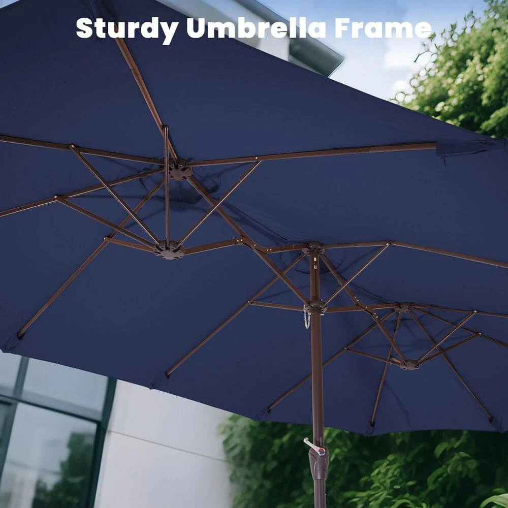 15 Ft. X 9 Ft. Large Market Patio Umbrella Steel Double-Side Outdoor Umbrella In Navy 4 15 Ft. X 9 Ft. Large Market Patio Umbrella Steel Double-Side Outdoor Umbrella In Navy - Image 4