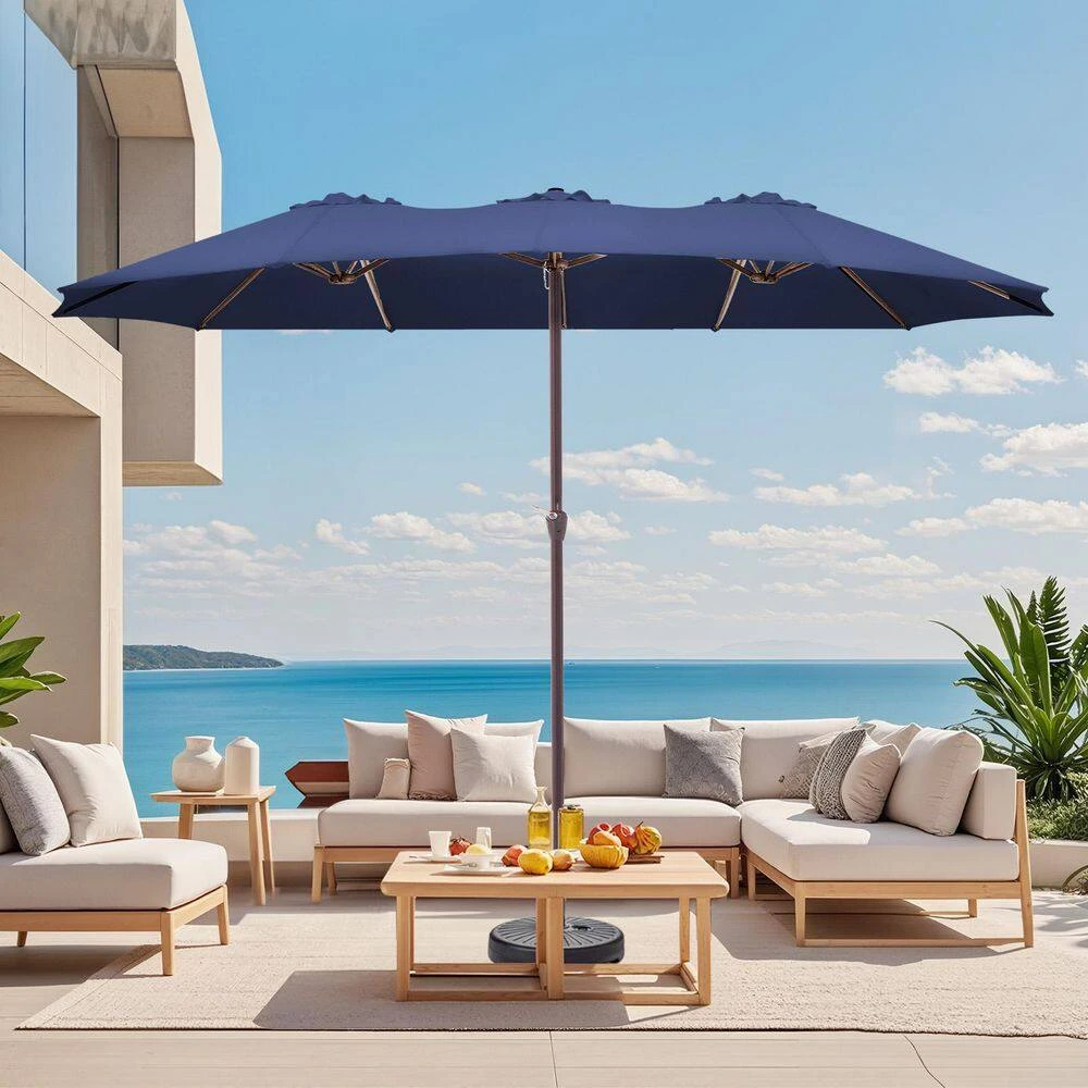 15 Ft. X 9 Ft. Large Market Patio Umbrella Steel Double-Side Outdoor Umbrella In Navy 2 15 Ft. X 9 Ft. Large Market Patio Umbrella Steel Double-Side Outdoor Umbrella In Navy - Image 2