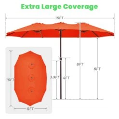 15 Ft. X 9 Ft. Large Market Patio Umbrella Steel Double-Side Outdoor Umbrella In Pumpkin 12 15 Ft. X 9 Ft. Large Market Patio Umbrella Steel Double-Side Outdoor Umbrella In Pumpkin -More Furniture Store jearey market umbrellas st 9 15 og 1f 1000