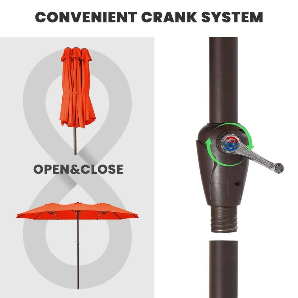 15 Ft. X 9 Ft. Large Market Patio Umbrella Steel Double-Side Outdoor Umbrella In Pumpkin 5 15 Ft. X 9 Ft. Large Market Patio Umbrella Steel Double-Side Outdoor Umbrella In Pumpkin - Image 5