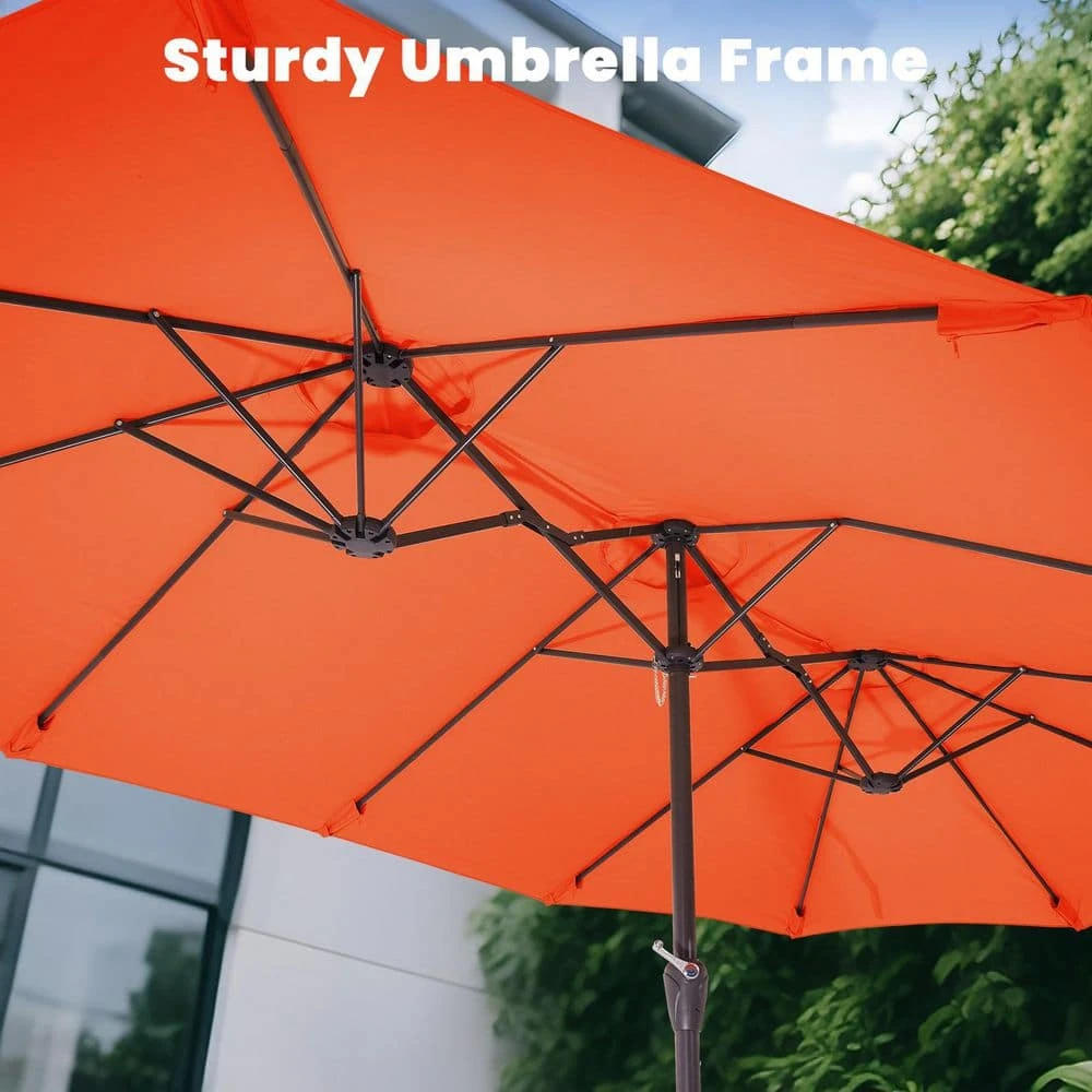 15 Ft. X 9 Ft. Large Market Patio Umbrella Steel Double-Side Outdoor Umbrella In Pumpkin 4 15 Ft. X 9 Ft. Large Market Patio Umbrella Steel Double-Side Outdoor Umbrella In Pumpkin - Image 4