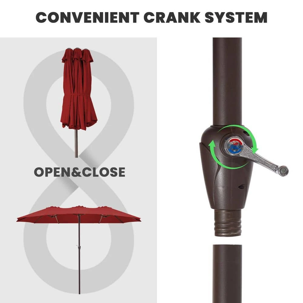 15 Ft. X 9 Ft. Large Market Patio Umbrella Steel Double-Side Outdoor Umbrella In Red 5 15 Ft. X 9 Ft. Large Market Patio Umbrella Steel Double-Side Outdoor Umbrella In Red - Image 5