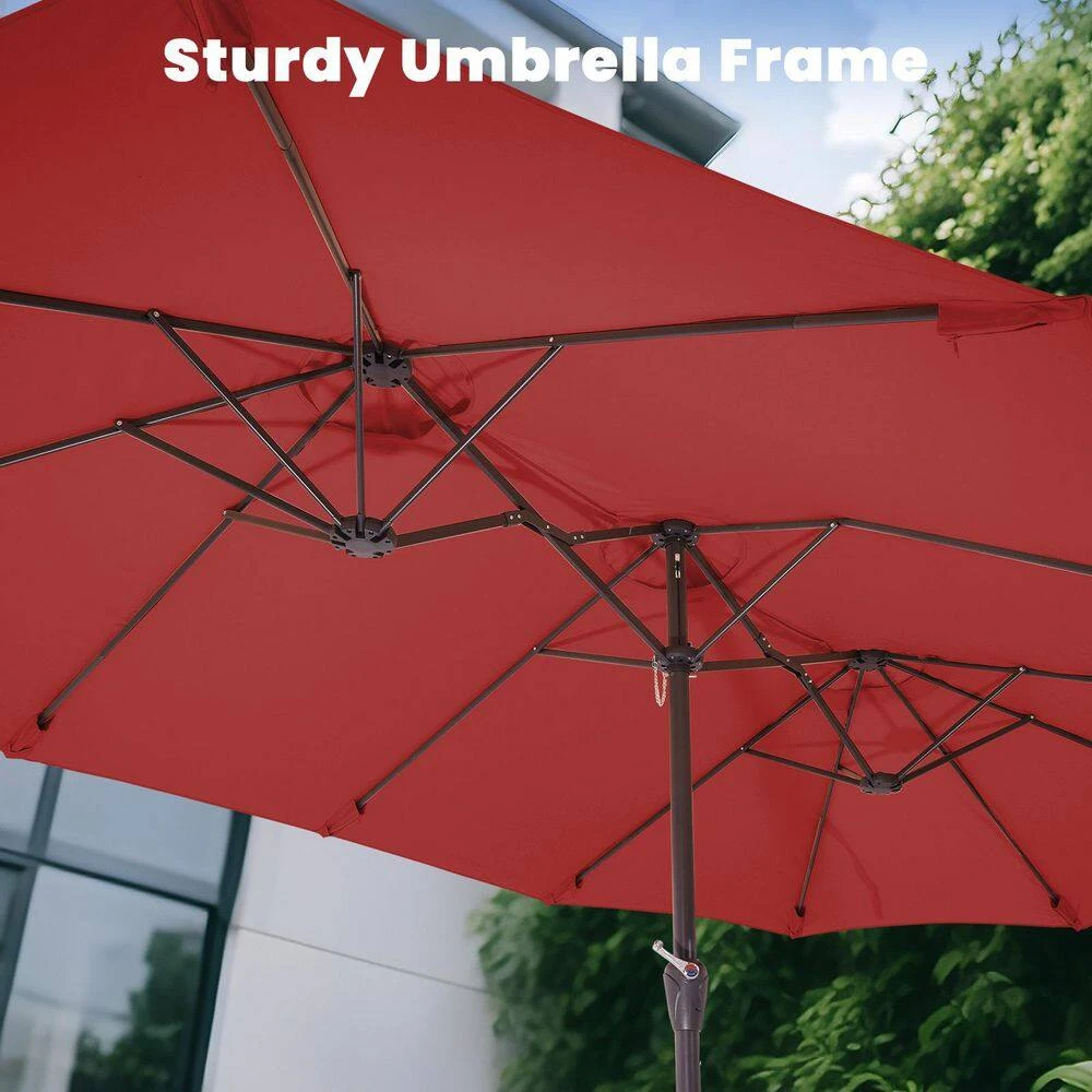 15 Ft. X 9 Ft. Large Market Patio Umbrella Steel Double-Side Outdoor Umbrella In Red 4 15 Ft. X 9 Ft. Large Market Patio Umbrella Steel Double-Side Outdoor Umbrella In Red - Image 4