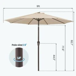 9 Ft. Outdoor Market Patio Umbrella With Hand Crank Lift In Beige -More Furniture Store jearey market umbrellas zzs 9 be 44 1000