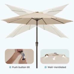 9 Ft. Outdoor Market Patio Umbrella With Hand Crank Lift In Beige -More Furniture Store jearey market umbrellas zzs 9 be 4f 1000
