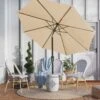 9 Ft. Outdoor Market Patio Umbrella With Hand Crank Lift In Beige