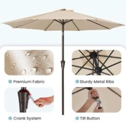 9 Ft. Outdoor Market Patio Umbrella With Hand Crank Lift In Beige -More Furniture Store jearey market umbrellas zzs 9 be c3 1000