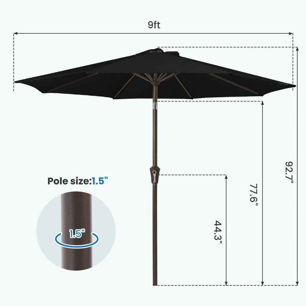 9 Ft. Outdoor Market Patio Umbrella With Hand Crank Lift In Black 6 9 Ft. Outdoor Market Patio Umbrella With Hand Crank Lift In Black - Image 6