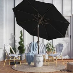 9 Ft. Outdoor Market Patio Umbrella With Hand Crank Lift In Black
