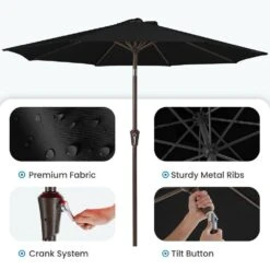 9 Ft. Outdoor Market Patio Umbrella With Hand Crank Lift In Black 9 9 Ft. Outdoor Market Patio Umbrella With Hand Crank Lift In Black -More Furniture Store jearey market umbrellas zzs 9 bk c3 1000