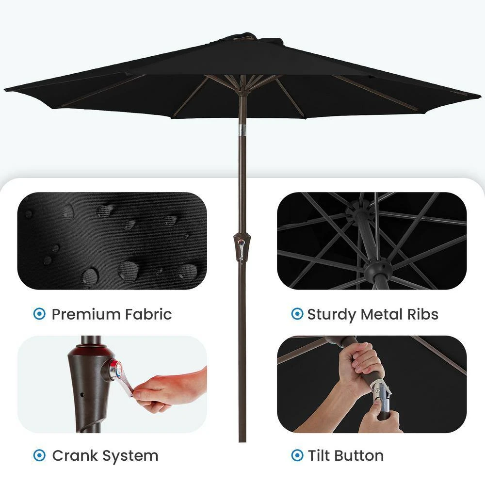9 Ft. Outdoor Market Patio Umbrella With Hand Crank Lift In Black 3 9 Ft. Outdoor Market Patio Umbrella With Hand Crank Lift In Black - Image 3