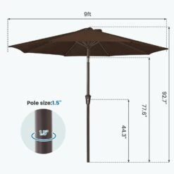 9 Ft. Outdoor Market Patio Umbrella With Hand Crank Lift In Brown -More Furniture Store jearey market umbrellas zzs 9 bn 44 1000