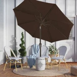 9 Ft. Outdoor Market Patio Umbrella With Hand Crank Lift In Brown