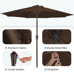 9 Ft. Outdoor Market Patio Umbrella With Hand Crank Lift In Brown -More Furniture Store jearey market umbrellas zzs 9 bn c3 1000