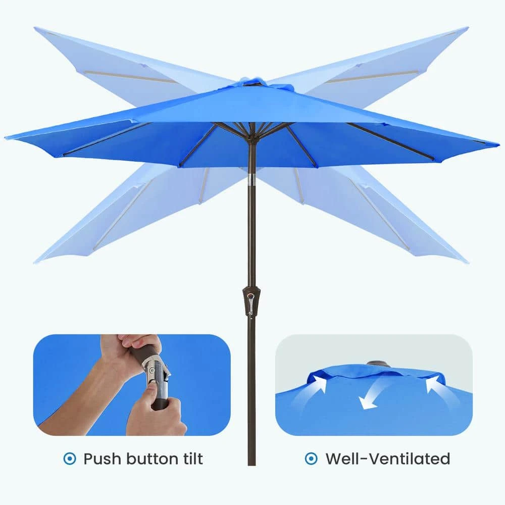 9 Ft. Outdoor Market Patio Umbrella With Hand Crank Lift In Blue 4 9 Ft. Outdoor Market Patio Umbrella With Hand Crank Lift In Blue - Image 4