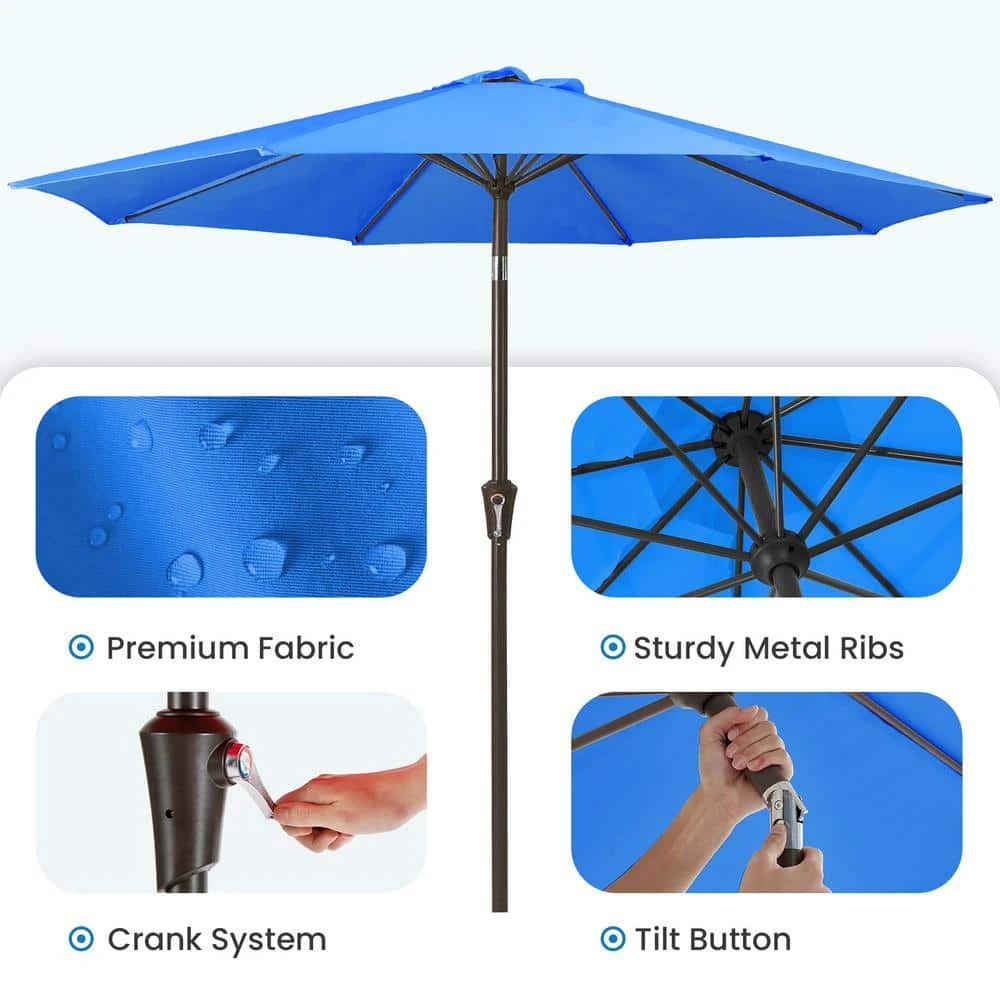 9 Ft. Outdoor Market Patio Umbrella With Hand Crank Lift In Blue 3 9 Ft. Outdoor Market Patio Umbrella With Hand Crank Lift In Blue - Image 3