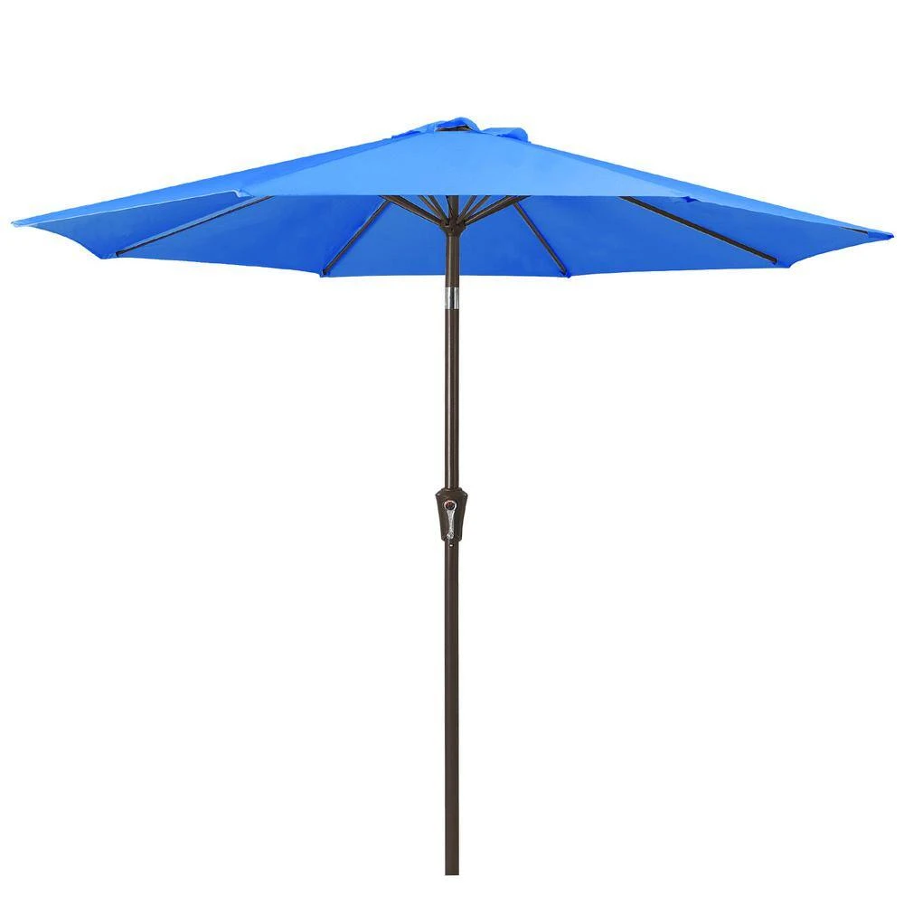 9 Ft. Outdoor Market Patio Umbrella With Hand Crank Lift In Blue 2 9 Ft. Outdoor Market Patio Umbrella With Hand Crank Lift In Blue - Image 2