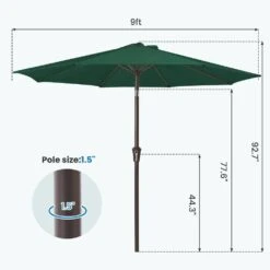9 Ft. Outdoor Market Patio Umbrella With Hand Crank Lift In Dark Green 12 9 Ft. Outdoor Market Patio Umbrella With Hand Crank Lift In Dark Green -More Furniture Store jearey market umbrellas zzs 9 dgn 44 1000