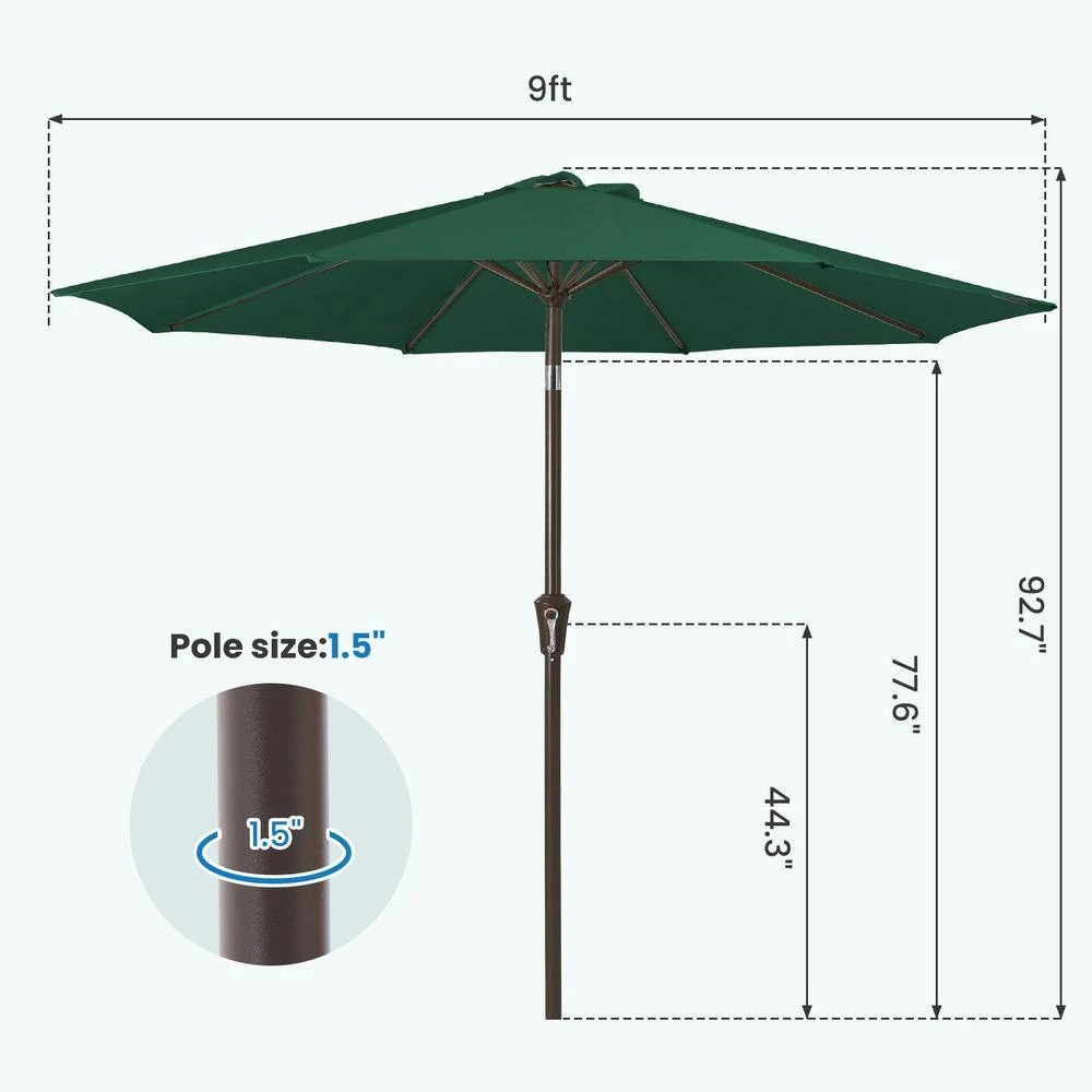 9 Ft. Outdoor Market Patio Umbrella With Hand Crank Lift In Dark Green 6 9 Ft. Outdoor Market Patio Umbrella With Hand Crank Lift In Dark Green - Image 6