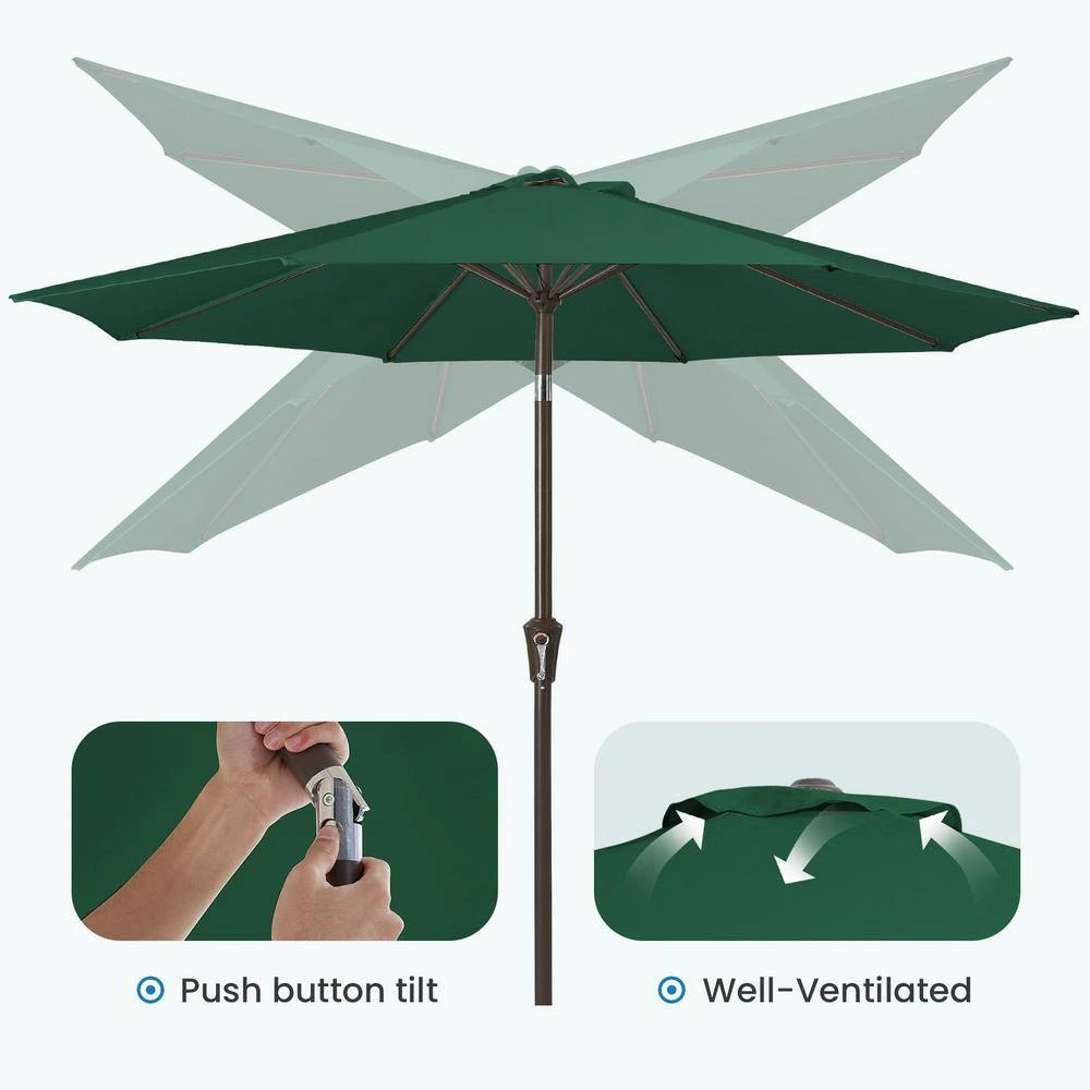 9 Ft. Outdoor Market Patio Umbrella With Hand Crank Lift In Dark Green 4 9 Ft. Outdoor Market Patio Umbrella With Hand Crank Lift In Dark Green - Image 4