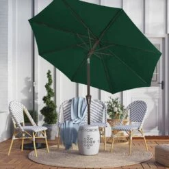 9 Ft. Outdoor Market Patio Umbrella With Hand Crank Lift In Dark Green