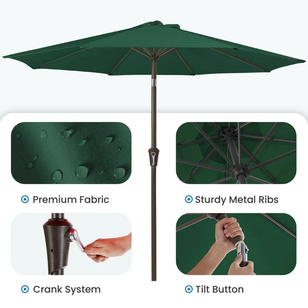 9 Ft. Outdoor Market Patio Umbrella With Hand Crank Lift In Dark Green 3 9 Ft. Outdoor Market Patio Umbrella With Hand Crank Lift In Dark Green - Image 3