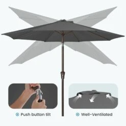 9 Ft. Outdoor Market Patio Umbrella With Hand Crank Lift In Gray 10 9 Ft. Outdoor Market Patio Umbrella With Hand Crank Lift In Gray -More Furniture Store jearey market umbrellas zzs 9 gy 4f 1000