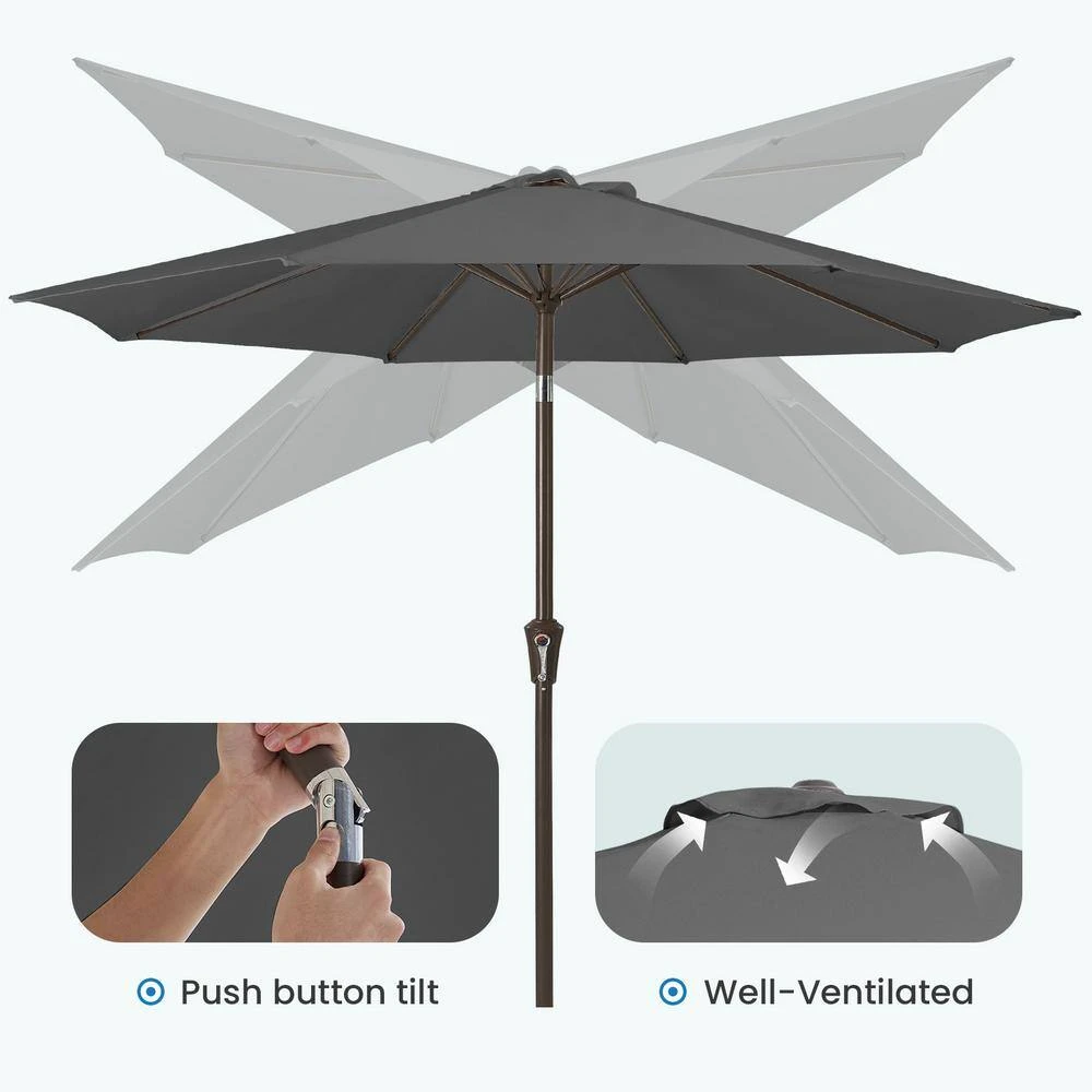 9 Ft. Outdoor Market Patio Umbrella With Hand Crank Lift In Gray 4 9 Ft. Outdoor Market Patio Umbrella With Hand Crank Lift In Gray - Image 4