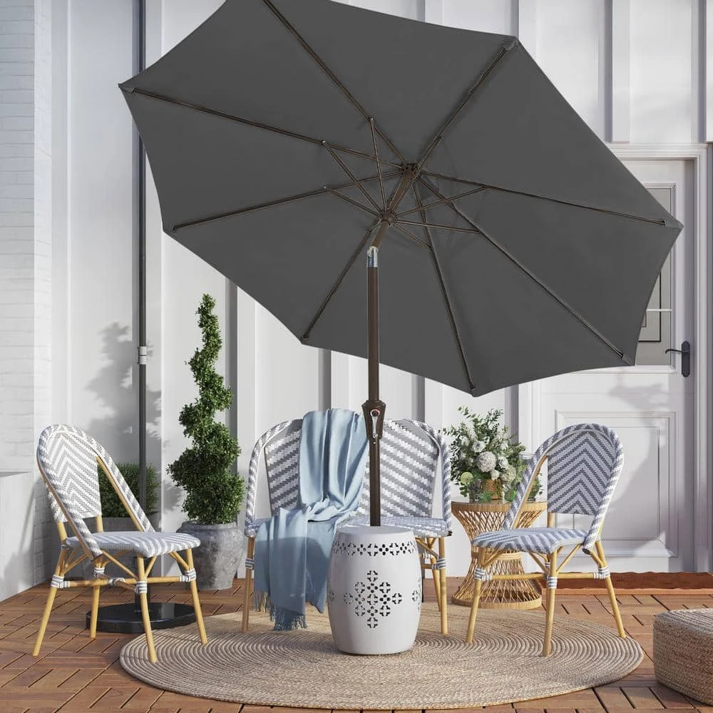 9 Ft. Outdoor Market Patio Umbrella With Hand Crank Lift In Gray 1 9 Ft. Outdoor Market Patio Umbrella With Hand Crank Lift In Gray