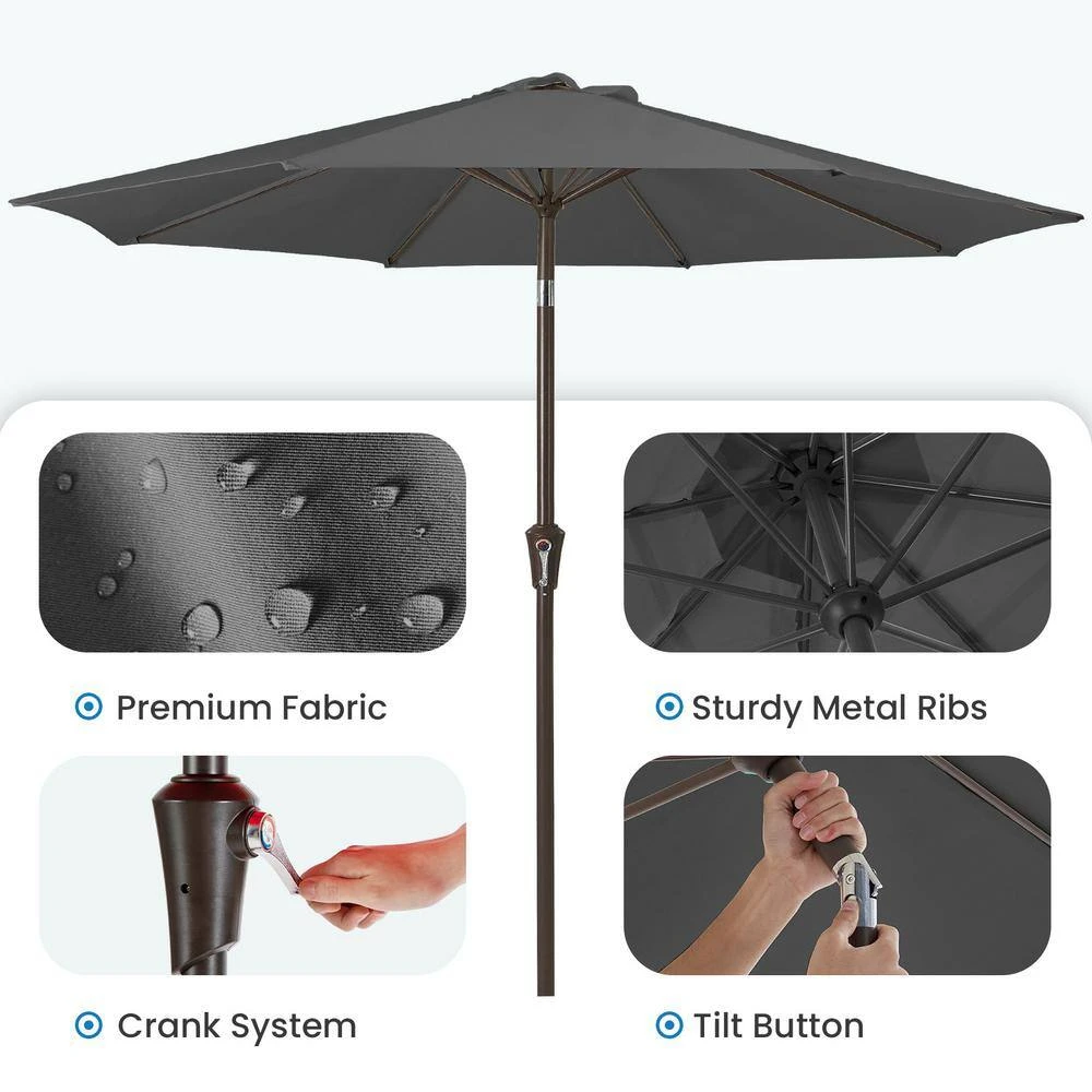9 Ft. Outdoor Market Patio Umbrella With Hand Crank Lift In Gray 3 9 Ft. Outdoor Market Patio Umbrella With Hand Crank Lift In Gray - Image 3