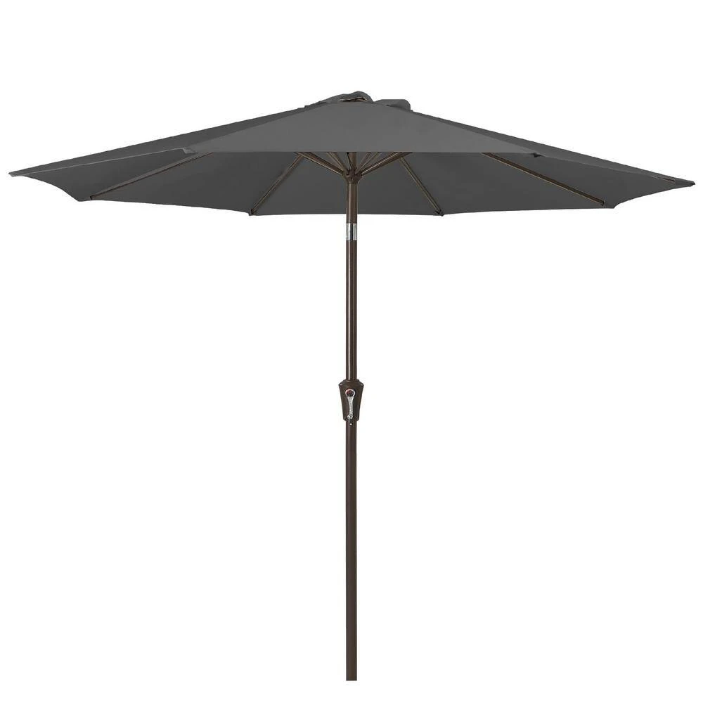 9 Ft. Outdoor Market Patio Umbrella With Hand Crank Lift In Gray 2 9 Ft. Outdoor Market Patio Umbrella With Hand Crank Lift In Gray - Image 2