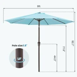 9 Ft. Outdoor Market Patio Umbrella With Hand Crank Lift In Light Blue -More Furniture Store jearey market umbrellas zzs 9 lbu 44 1000