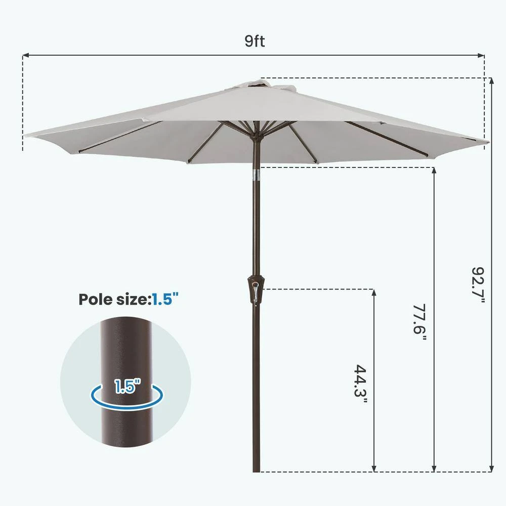 9 Ft. Outdoor Market Patio Umbrella With Hand Crank Lift In Light Gray 6 9 Ft. Outdoor Market Patio Umbrella With Hand Crank Lift In Light Gray - Image 6