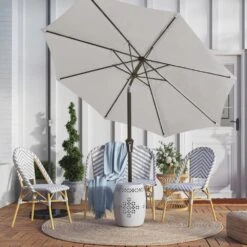 9 Ft. Outdoor Market Patio Umbrella With Hand Crank Lift In Light Gray
