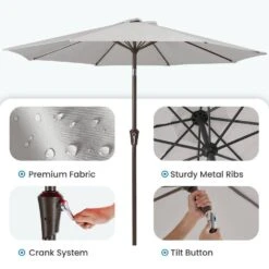 9 Ft. Outdoor Market Patio Umbrella With Hand Crank Lift In Light Gray 9 9 Ft. Outdoor Market Patio Umbrella With Hand Crank Lift In Light Gray -More Furniture Store jearey market umbrellas zzs 9 lgy c3 1000