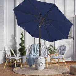 9 Ft. Outdoor Market Patio Umbrella With Hand Crank Lift In Navy