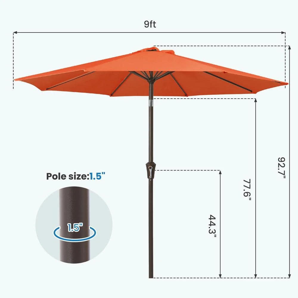 9 Ft. Outdoor Market Patio Umbrella With Hand Crank Lift In Pumpkin 6 9 Ft. Outdoor Market Patio Umbrella With Hand Crank Lift In Pumpkin - Image 6