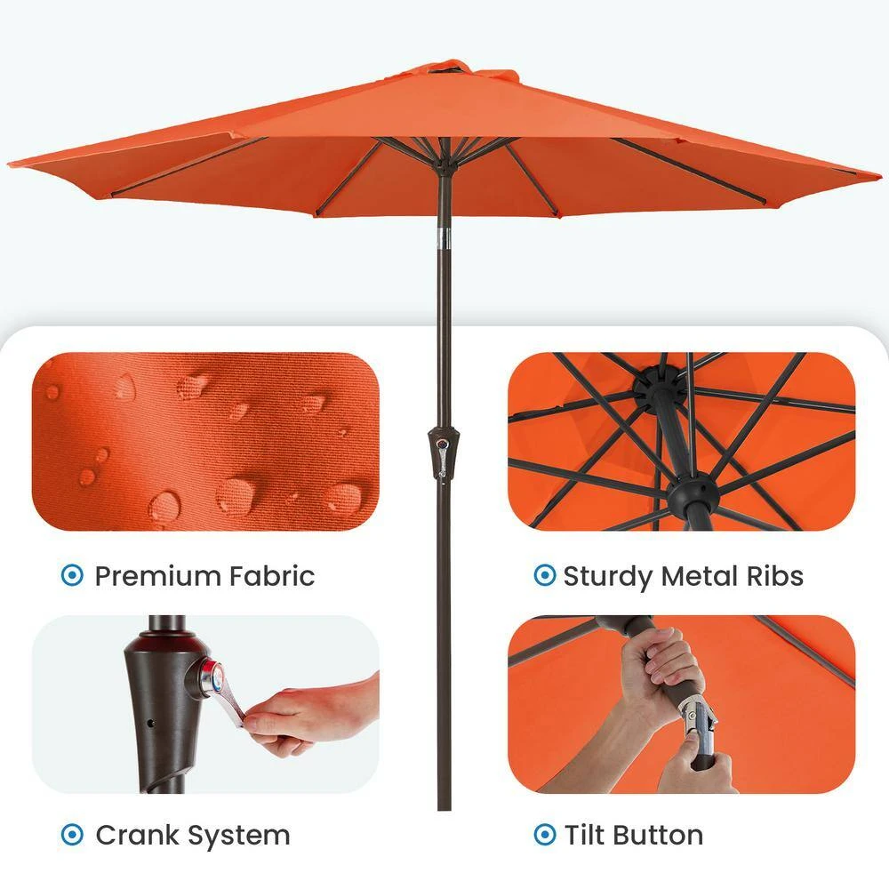 9 Ft. Outdoor Market Patio Umbrella With Hand Crank Lift In Pumpkin 3 9 Ft. Outdoor Market Patio Umbrella With Hand Crank Lift In Pumpkin - Image 3