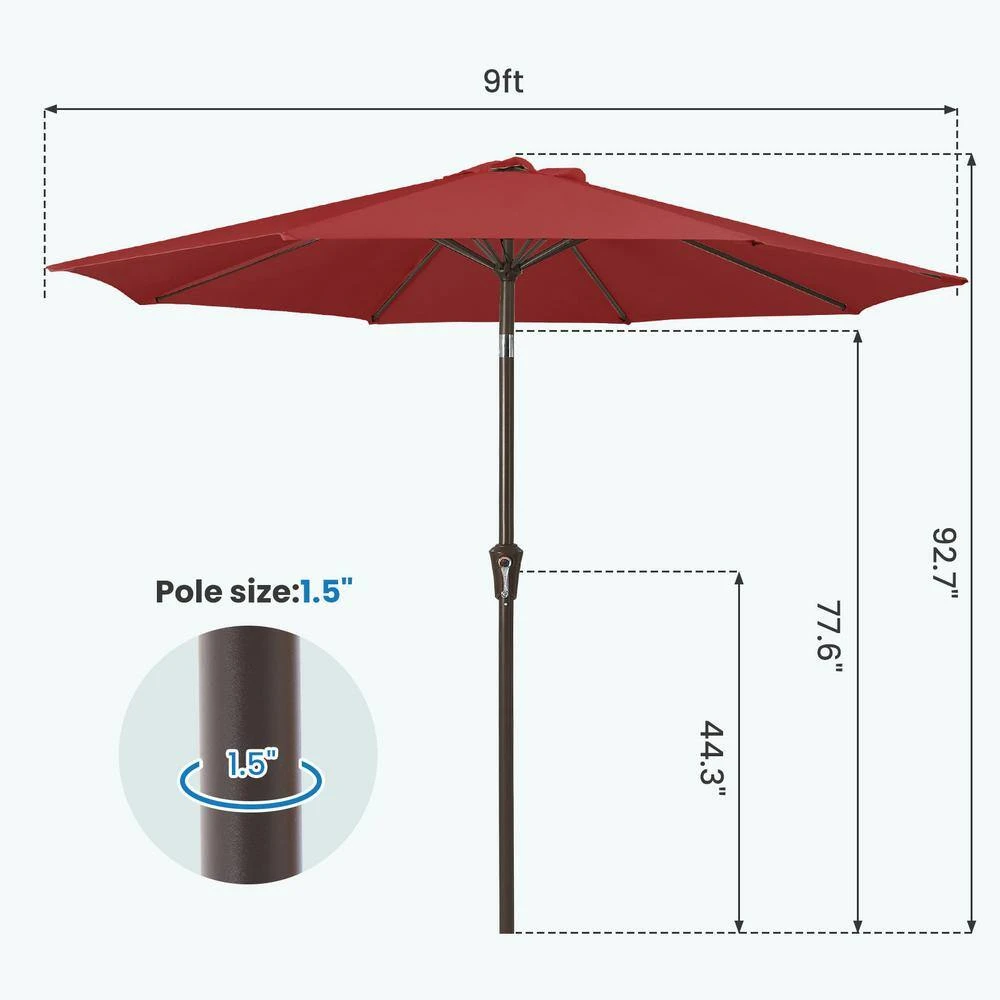 9 Ft. Outdoor Market Patio Umbrella With Hand Crank Lift In Red 6 9 Ft. Outdoor Market Patio Umbrella With Hand Crank Lift In Red - Image 6