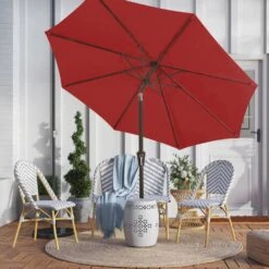 9 Ft. Outdoor Market Patio Umbrella With Hand Crank Lift In Red