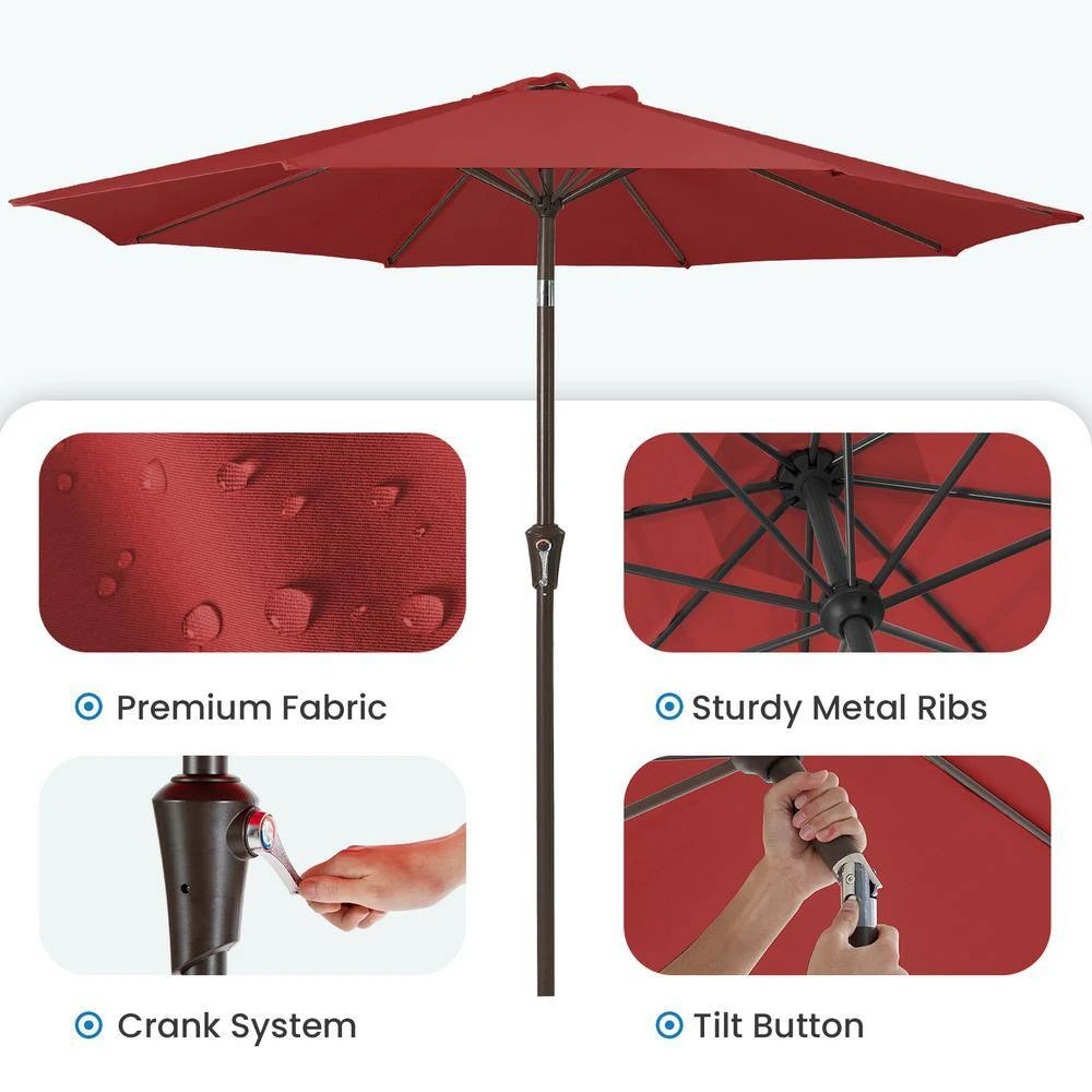9 Ft. Outdoor Market Patio Umbrella With Hand Crank Lift In Red 3 9 Ft. Outdoor Market Patio Umbrella With Hand Crank Lift In Red - Image 3