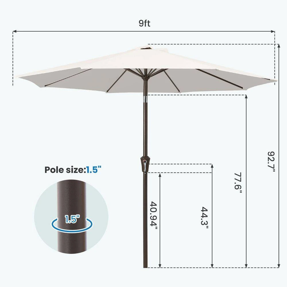 9 Ft. Outdoor Market Patio Umbrella With Hand Crank Lift In Off-White 7 9 Ft. Outdoor Market Patio Umbrella With Hand Crank Lift In Off-White - Image 7