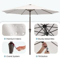 9 Ft. Outdoor Market Patio Umbrella With Hand Crank Lift In Off-White 10 9 Ft. Outdoor Market Patio Umbrella With Hand Crank Lift In Off-White -More Furniture Store jearey market umbrellas zzs 9 wt c3 1000