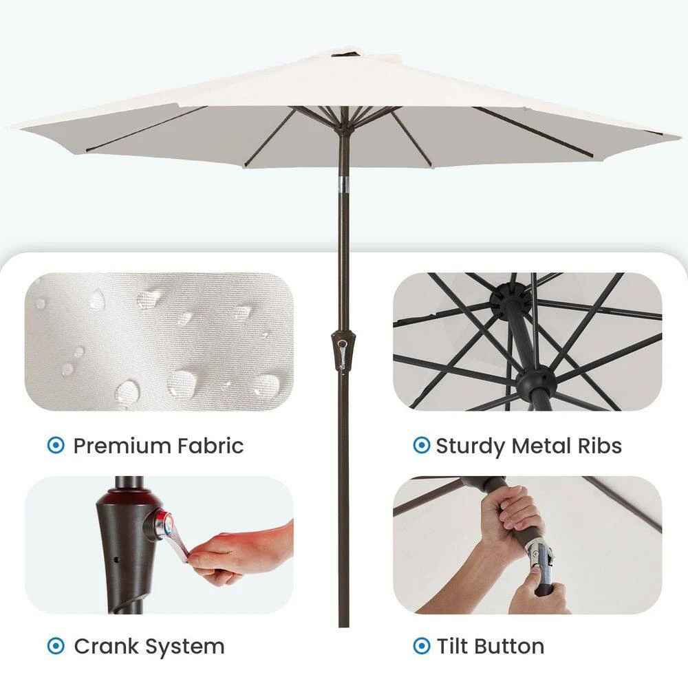 9 Ft. Outdoor Market Patio Umbrella With Hand Crank Lift In Off-White 4 9 Ft. Outdoor Market Patio Umbrella With Hand Crank Lift In Off-White - Image 4
