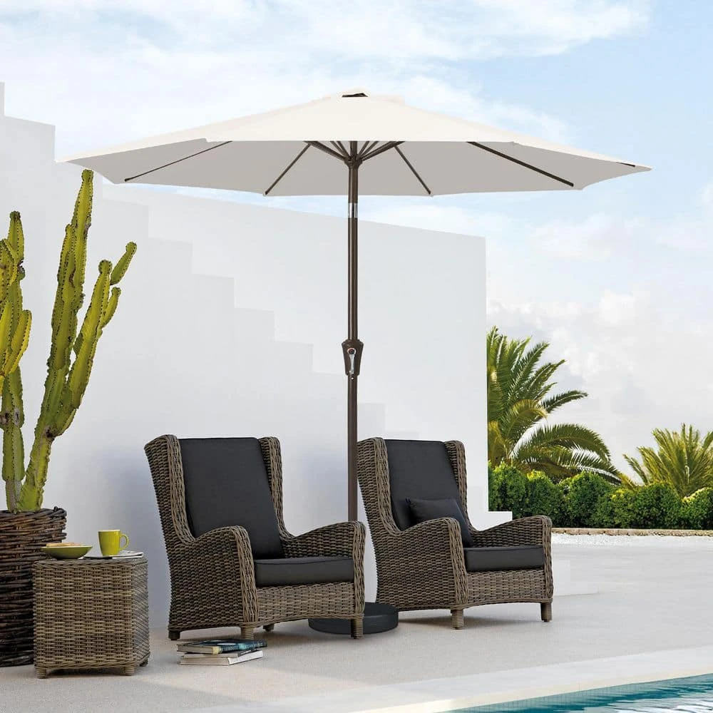 9 Ft. Outdoor Market Patio Umbrella With Hand Crank Lift In Off-White 2 9 Ft. Outdoor Market Patio Umbrella With Hand Crank Lift In Off-White - Image 2