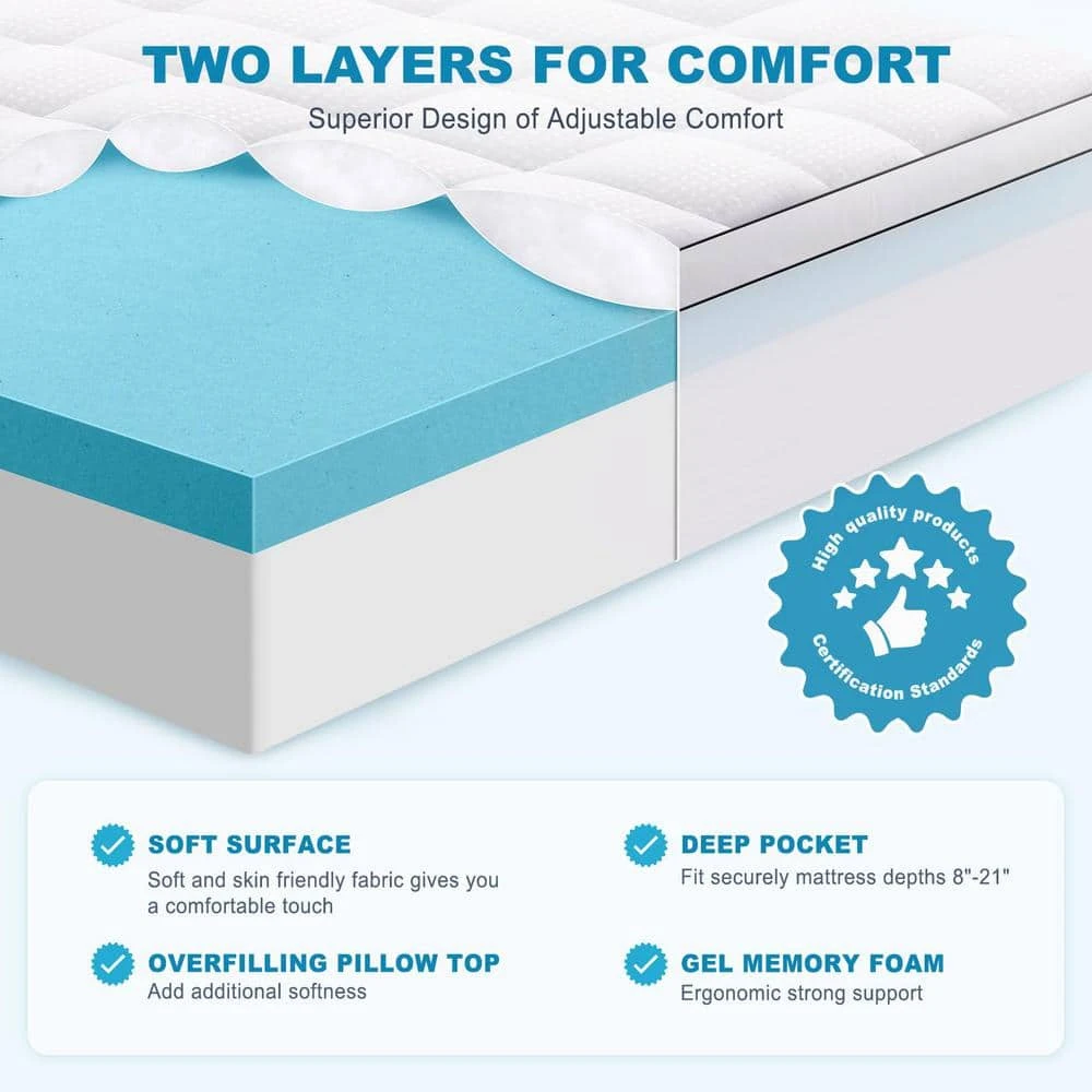 2 In. Gel Memory Foam Mattress Topper With 2 In. Mattress Pad Cover 2 2 In. Gel Memory Foam Mattress Topper With 2 In. Mattress Pad Cover - Image 2