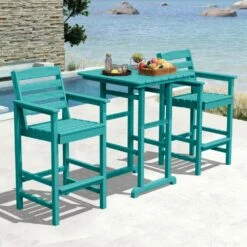 3-Pieces HDPE Plastic Square 46 In. Outdoor Bar Set In Aruba Blue