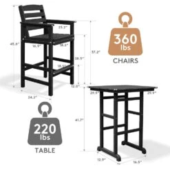 3-Pieces HDPE Plastic Square 46 In. Outdoor Bar Set In Black -More Furniture Store jearey outdoor bar sets jygjy3jt black 4f 1000