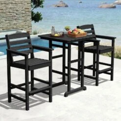3-Pieces HDPE Plastic Square 46 In. Outdoor Bar Set In Black