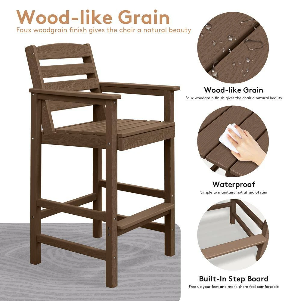 3-Pieces HDPE Plastic Square 46 In. Outdoor Bar Set In Brown 6 3-Pieces HDPE Plastic Square 46 In. Outdoor Bar Set In Brown - Image 6